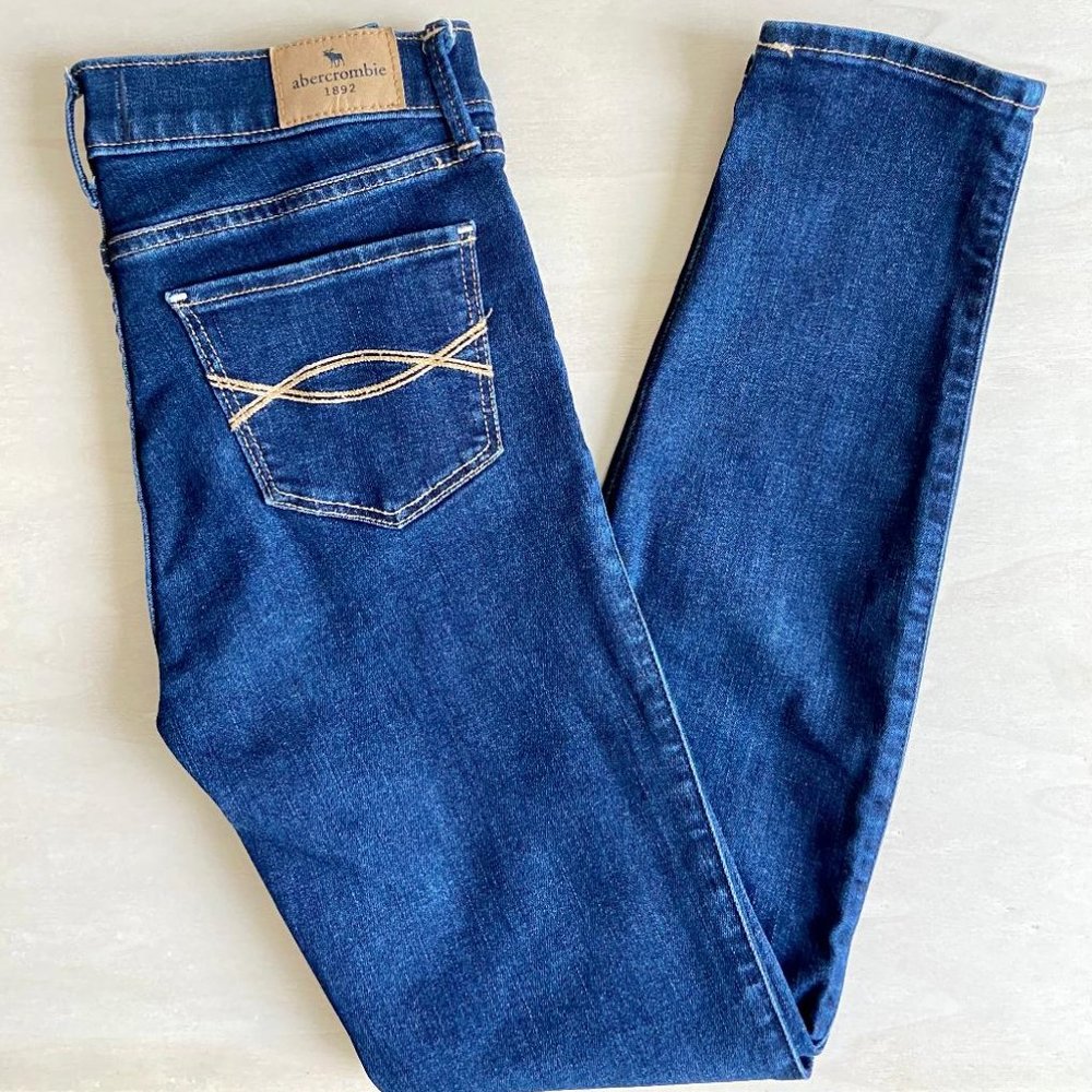 Abercrombie kids Girl's Super Skinny Stretch Ripped Knees Dark Wash Jeans